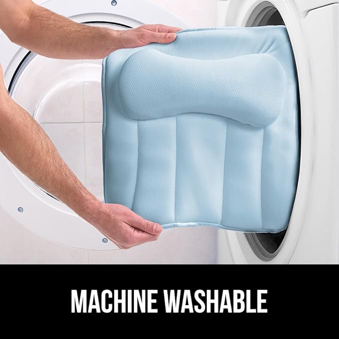 GORILLA GRIP Bath Pillow for Tub with Powerful Suction Cups, Headrest Pillows for Neck and Back Support, Machine Wash, Bathtub and Hot Tub Accessories, Relaxing Gift Essentials for Women, Spa Blue