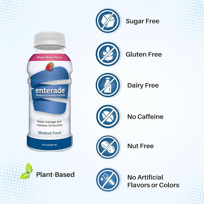 enterade Advanced Oncology Mixed Berry, 12 Pack, Clinically Proven Formula to Reduce GI Side Effects, Chemotherapy Must Haves for Women and Men, Chemo Supportive Care Beverage, Liquid, 8 oz Bottles