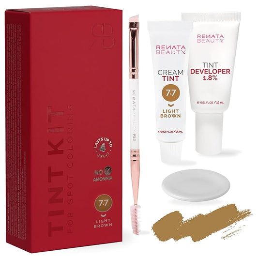 RB RENATA BEAUTY Tint Kit – Cream Hair Dye Kit with Developer and Application Brush for Spot Coloring - Covers Gray Hairs, Smudge-Proof, Long-Lasting Up to 4 Weeks, 20 Applications [Light Brown]