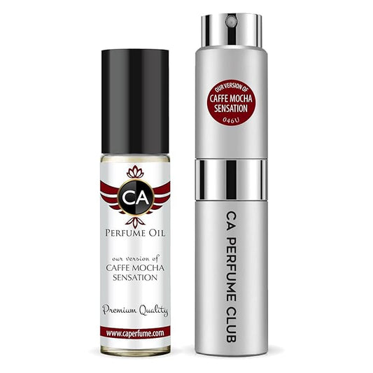 CA Perfume Duo Impression of Caffe Mocha Sensation For Women And Men Perfume Layering Set Long Lasting Travel Size EDP + Body Oil Roll-On Bottle 0.27 Fl Oz+0.33 Fl Oz