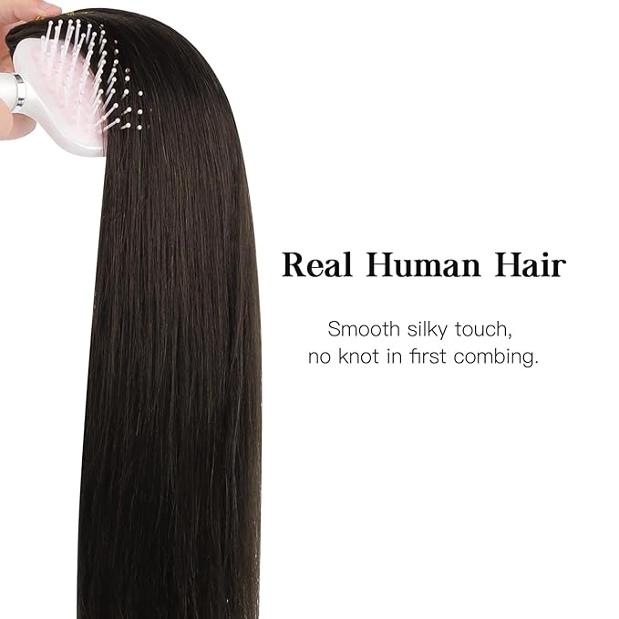 HOTBANANA Human Hair Clip in Hair Extensions, #2 Dark Brown 110g Clip in Hair Extensions Real Human Hair Straight Remy 14 Inch 7pcs