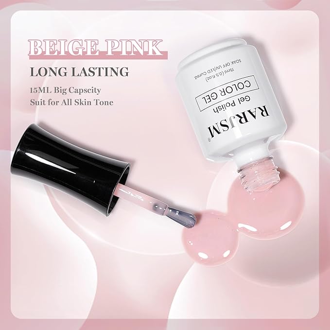 RARJSM Nude Beige Pink Gel Nail Polish Neutral Skin Tone Sheer Jelly Warm Pink Gelpolish 1PC 15ml Single Bottle Creamy Transparent Natural Nudegel Polish Soak off Cured for Home Salon French Manicure