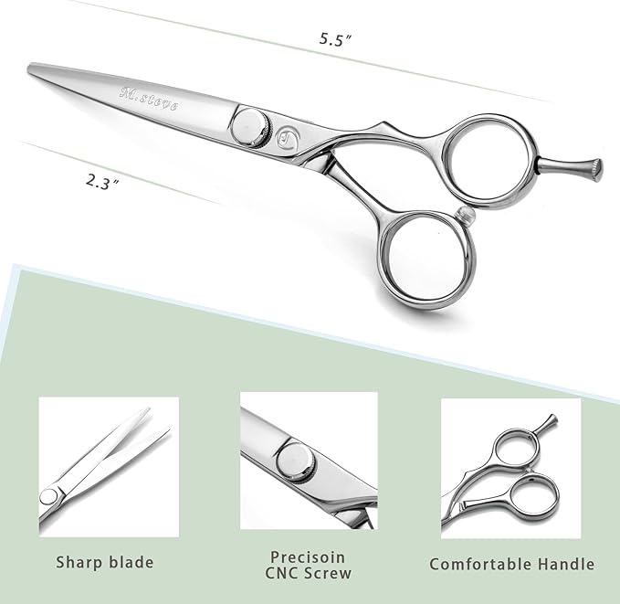 Hair Cutting Shears 5.5 Inch Professional Barber Scissors with Japanese 440C Stainless Steel and Razor-Sharp Convex Blades Hairdressing Hairstyling Haircutting Scissors for Salon and Home Use