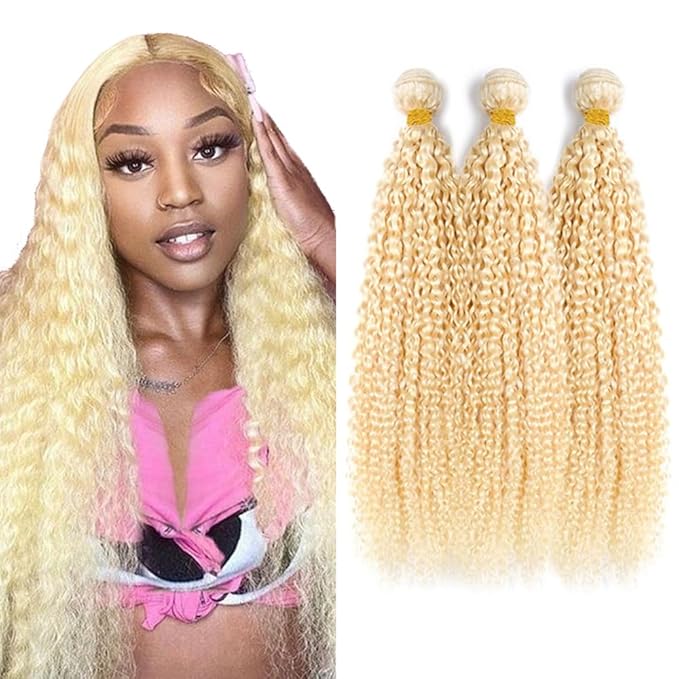613 Bundles Human Hair Blonde Kinky Curly Bundle 613 Curly Bundle Human Hair Unprocessed Virgin Hair 3 Bundles 16 16 16 Inch