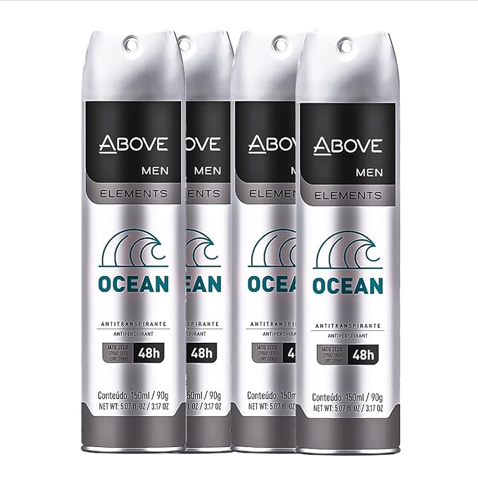 ABOVE Ocean - 48 Hours Element Antiperspirant Deodorant Set for Men - Dry Spray Protects Against Sweat and Body Odor - Leaves No White Marks - Delicate Scent - Alcohol Free - 4 pc