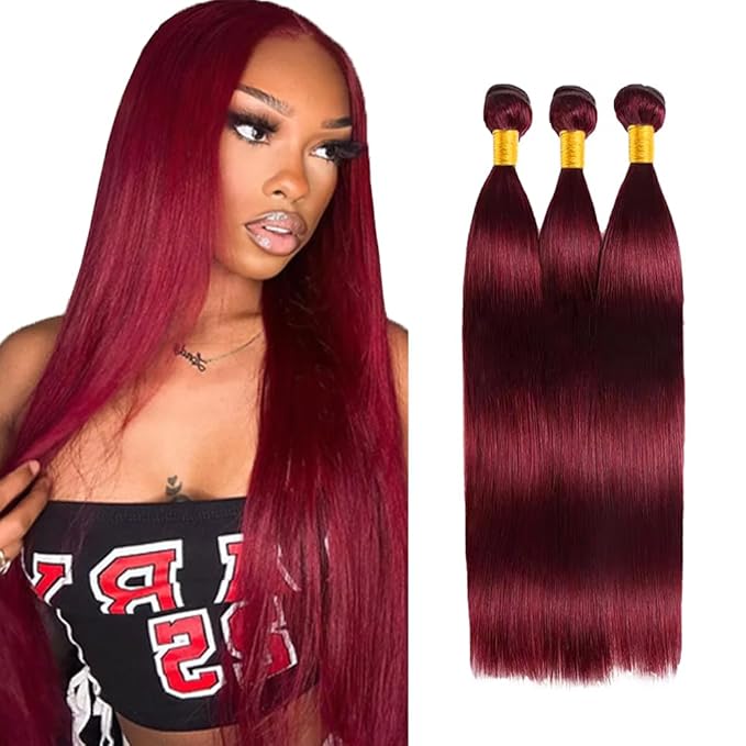 Burgundy Bundles Human Hair 99J Straight Bundles Red Human Hair Bundle 20 22 24 inch Burgundy Straight Bundle 150g