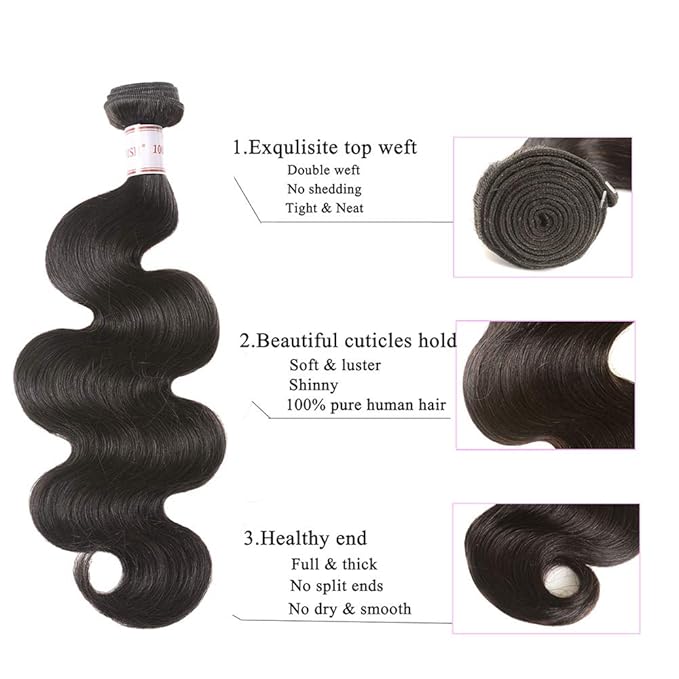 Karbalu Bundles with Closure Brazilian Body Wave 3 Bundles with Closure Virgin 100% Unprocessed Human Hair Extensions 4x4 Free Part Lace Closure Natural Color (18 20 22+16)