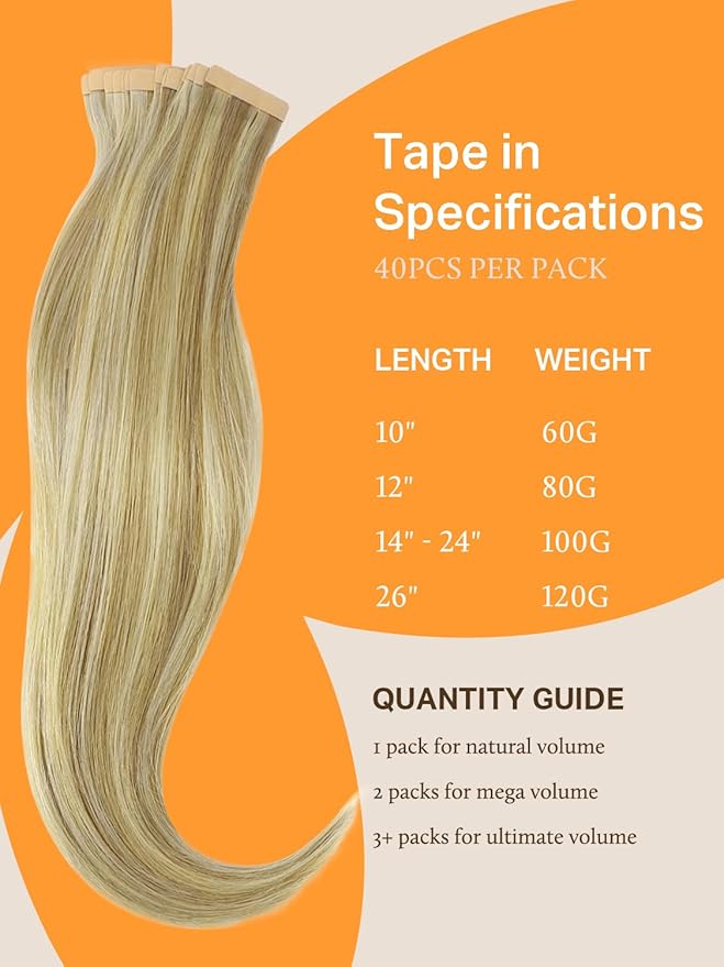 DOORES Tape in Human Hair Extensions, Light Blonde Highlighted Golden Blonde 100g 40pcs 14 Inch, Real Natural Hair Extensions Tape in Remy Hair Extensions Straight