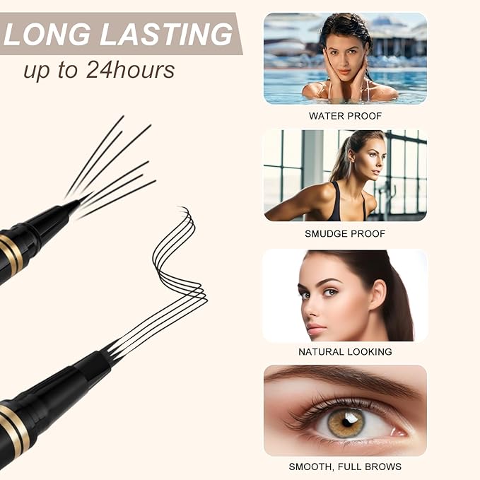 Makeup Kit with 4 Tip Waterproof Microblading Eyebrow Pencil, Eyeliner, Pomade and Dual-ended Eyebrow Brush - Black