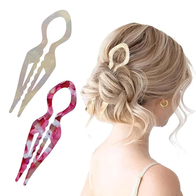 French Hair Pins for Women, Hair Pins for Majority Hair, Elegant Hair Clips for Women for Updos, Chignons French Twists, Double notch Locking Mechanism Anti-loosening Hairpins (2PCS Pink+White)