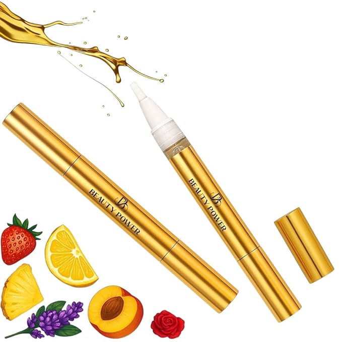 Nail Oil Cuticle Pen - Peach - Nail Strengthener & Growth Serum with Vitamin A, D, E, B5, Grapeseed & Natural Oils - Repair for Brittle, Peeling, Thin Nails - Twist Brush Pen