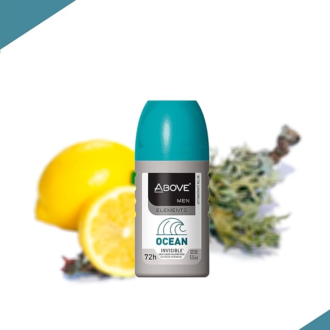 ABOVE Ocean - 72 Hour Antiperspirant Roll-On Deodorant for Men - Lemon, Bergamot, Lavender Scent - 1.7 oz