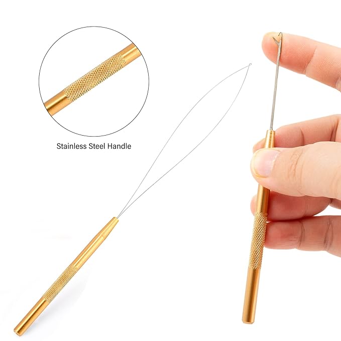 Gomake Microlinks Hair Extensions Kit, Hair Extension Closer and Removal Pliers, Micro Beads Pulling Hook & Microbead Loop Tool, Micro Links Silicone Rings Bead 200PCS(Gold)