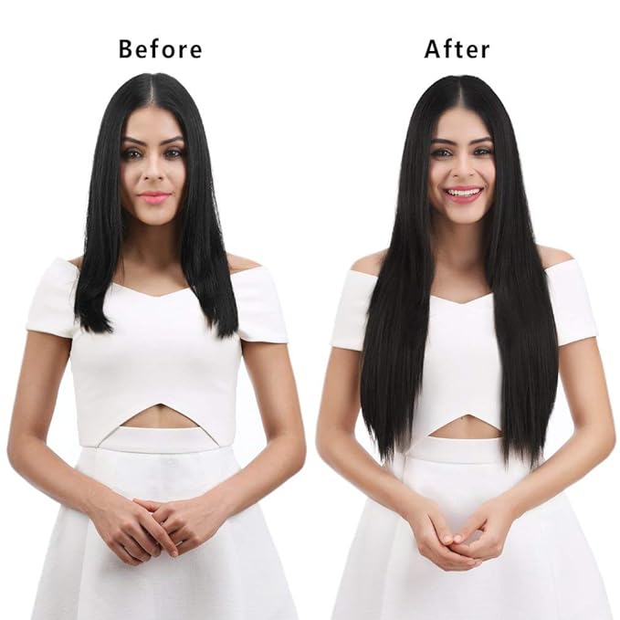REECHO 16" Straight Short 4 PCS Set Thick Clip in on Hair Extensions Natural Black