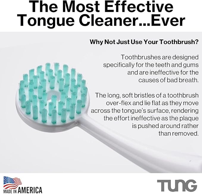 Tung Brush Tongue Cleaner, Plastic Tung Scraper, Tongue Cleaning to Fight Bad Breath, Halitosis Defense, USA Made, 4-Pack