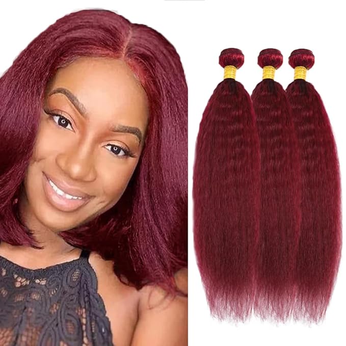 99j Bundles Human Hair Burgundy Yaki Straight Bundles Red Human Hair Bundle 14 16 18 inch 99J Yaki Bundle