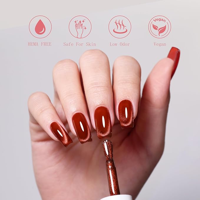10ml Hema Free Red Cat Eye Gel Nail Polish Blood Red Color Glitter Gel Polish with Magnet Soak Off Manicure Art DIY Salon for Women