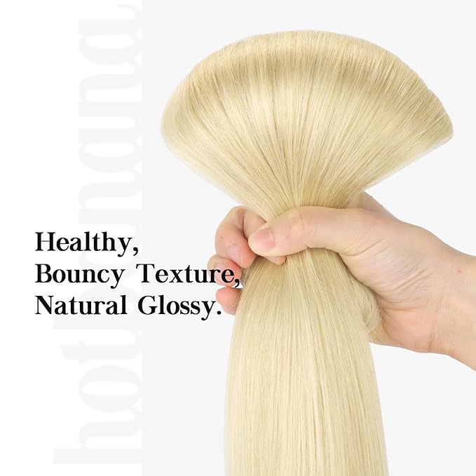 HOTBANANA Human Hair Clip in Hair Extensions, Bleach Blonde Hair Extensions 120g Clip in Hair Extensions Real Human Hair Straight Remy Hair Clip Ins 20 Inch 7pcs