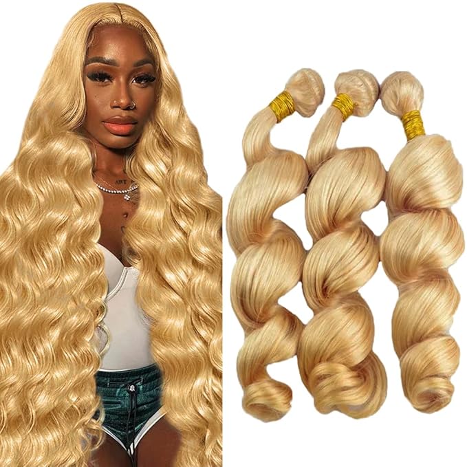Honey Blonde Bundles Human Hair 26 28 30 Inch Color 27 Loose Wave Bundle Brazilian Virgin Hair 3 Bundles Blonde Loose Deep Wave Bundle Hair Weave 150g