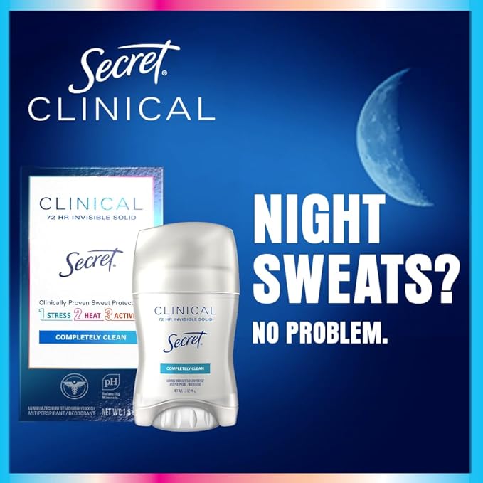 Secret Clinical Strength Antiperspirant Deodorant for Women, 3X Stress Protection, 72hr Sweat & Odor Protection, PH Balancing Minerals, Soft Solid, Light & Fresh Scent, 2.6 oz