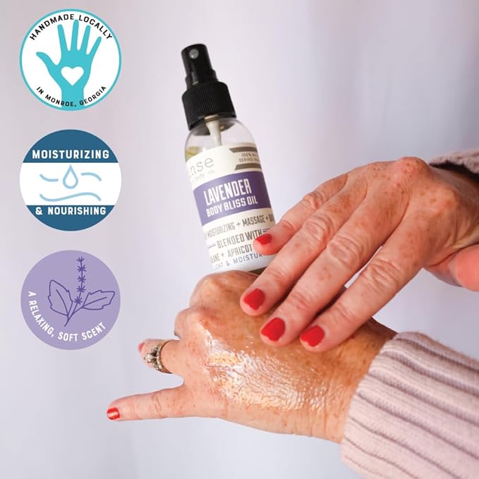 Rinse Bath & Body Moisturizing Lavender Body Oil Moisturizer Spray - Natural Lightweight Fast Absorbing with Squalane, Grapeseed, Apricot & Vitamin E Oil for All Skin Types, 4 fl oz