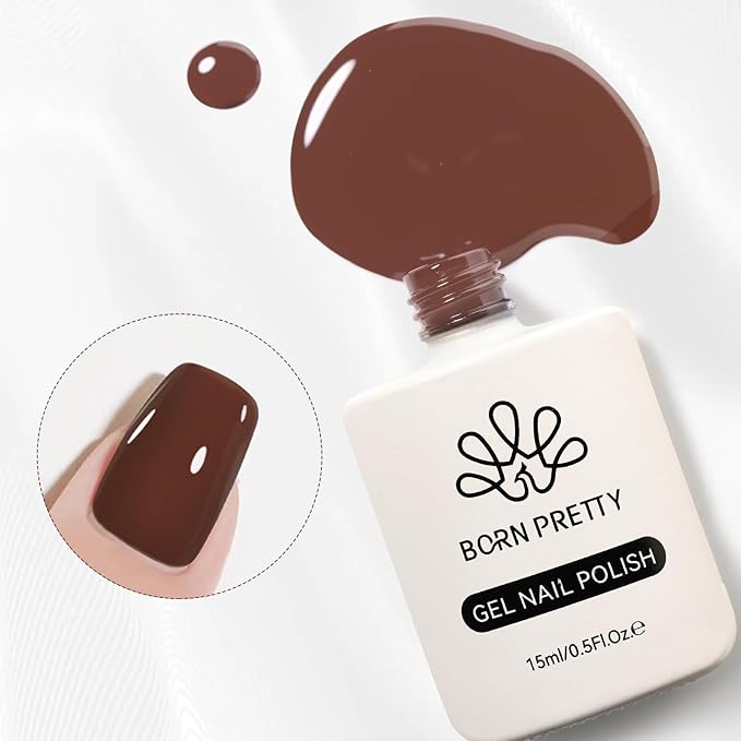 Born Pretty Brown Chocolate Gel Nail Polish Fall Winter Mocha Caramel Color Gel Polish Soak Off Gel Polish Nail Art Design Manicure Salon DIY Home 15ML