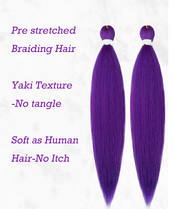 Purple Braiding Hair，Pre stretched Non ToxicHypoallergenic Braiding Hair Extensions Ez Braid Twist Knotless Synthetic for Stage Party Halloween Costume Cosplay (26 inch,2Packs)