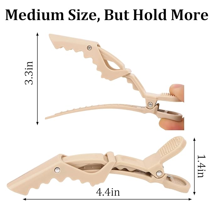 24 Pack Alligator Hair Clips for Styling, Sectioning Crocodile hair Clips Professional Barber Accessories for Salon of Thick Curly Volume Hair (Beige)