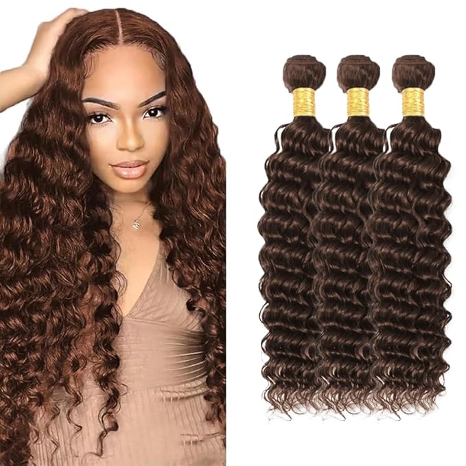 28 28 28 inch #4 Bundles Human Hair Brown Deep Wave Bundles Brown Bundle Human Hair #4 Wet and Wavy Bundle