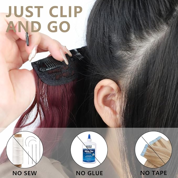 ALXNAN Clip in Long Wavy Synthetic Hair Extension 24 Inch Burgundy 4PCS Thick Hairpieces Fiber Double Weft Hair for Women