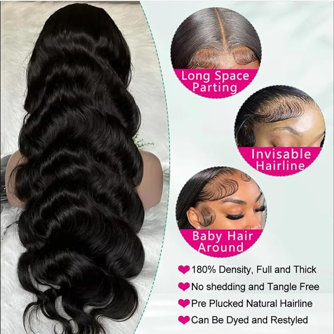Body Wave Lace Front Wigs Human Hair 30 inch 13x6 Lace Front Wig Human Hair 12A 200 Density Hd Transparent Body Wave Human Hair Wig Pre Plucked Bleached Tiny Knots Real Lace Frontal Wigs for Women