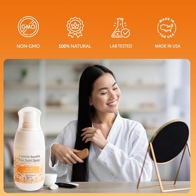 Youthfully Beautiful Rice Nutri Spray and Shampoo Bar Set Thickens Hair Supports Healthy Growth Rice Coffee Extract for Thinning Hair and Hair Loss Natural Cleanser Scalp Treatment
