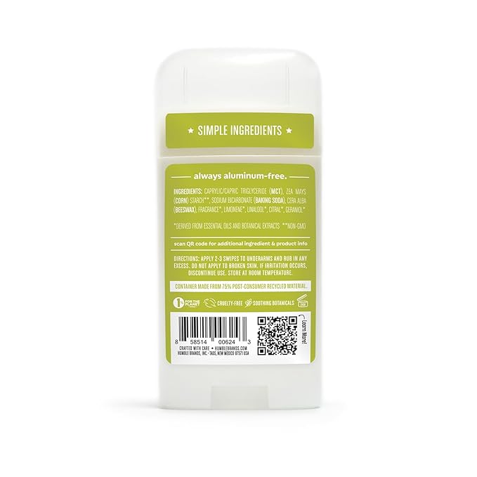 HUMBLE BRANDS Original Formula Aluminum-free Deodorant. Long Lasting Odor Control with Baking Soda and Essential Oils, Zesty & Earthy, 2.5 oz, 3 Pack Combo