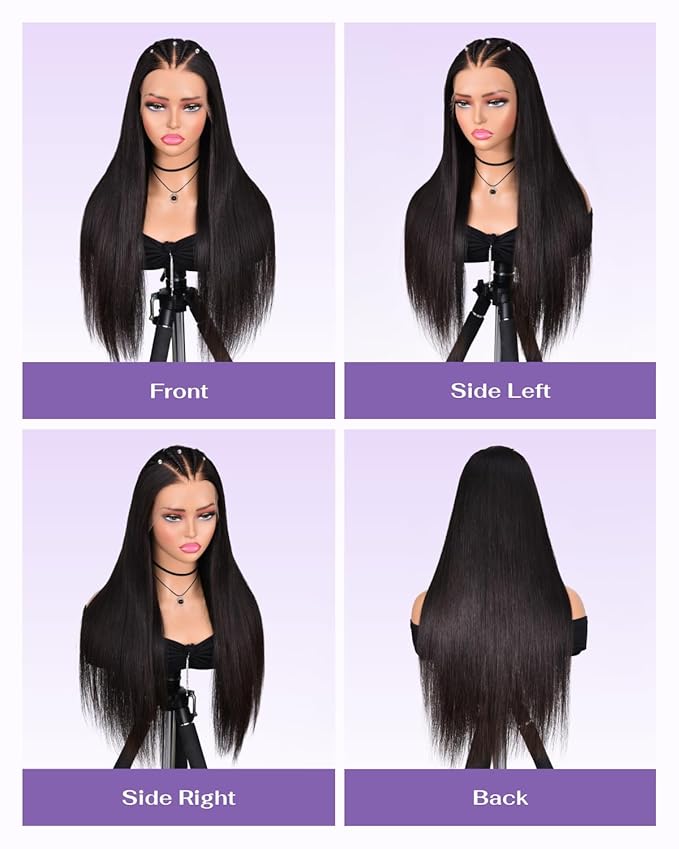 SKINLIKE Real HD Lace Wig 13x6 Full Frontal HD Lace Front Wigs Human Hair Pre Plucked Bleached Knots 180% Density 0.10mm Ultra-thin Invisible Lace Straight Human Hair Wigs For Women 24 Inch