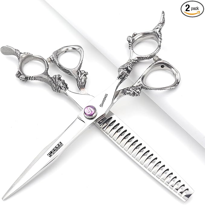 7" 7.5" 8"9" Professional Hairdressing Scissors Barber Salon Hair Cutting Dragon Shears (Large). (7 inch 2pc-C)