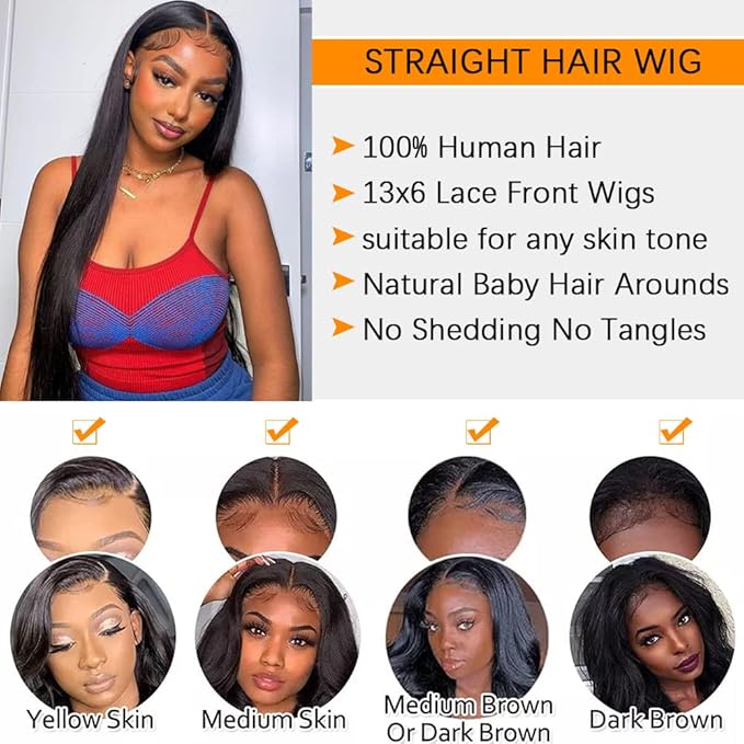 CHEETAHBEAUTY 13x6 Lace Front Wigs Human Hair 26Inch HD Transparent Lace Frontal Wigs 220% Density Brazilian Virgin Straight Human Hair Wigs for Women Pre Plucked with Baby Hair Natural Color