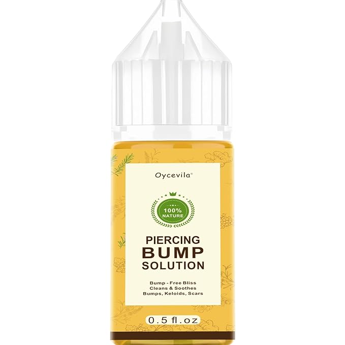 0.5oz -100% Natural Piercing Bump Solution & Keloid Bump Removal Drops (with 20 Cotton Swabs), Professional Piercings Aftercare Oil to Relieve & Reduce Appearance of Keloid/Scar on Nose, Ear & Belly