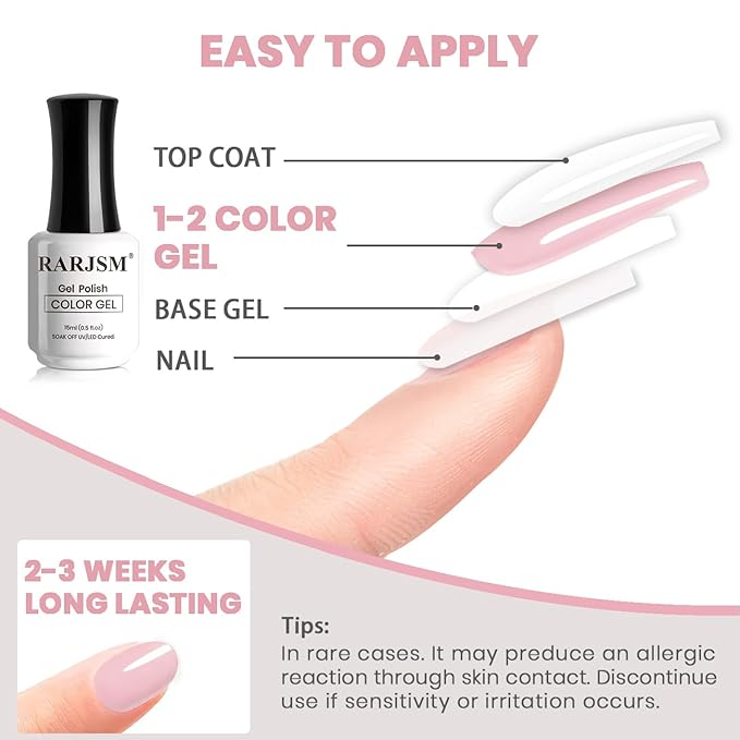 RARJSM Nude Gel Polish Neutral Color Skin Tone Gel Nail Polish 15ml Natural Color UV LED Cured DIY Soak off Gel Polish Single Bottle(Pale Purple Pink)