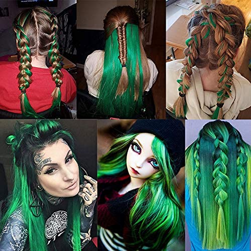 Rhyme 9PCS Green Hairpieces 21inch Colored Hair Extensions Clip in/on for Girls and Women Party Highlight Christmas Wig Pieces Hair Accessories (Green)