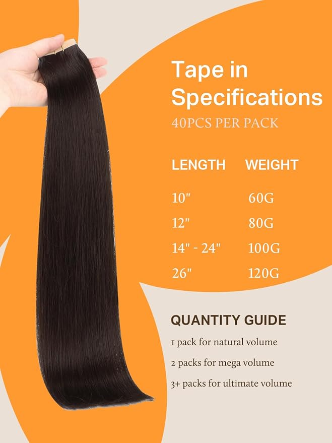 DOORES Tape in Hair Extensions Real Hair, Dark Brown 40pcs 14 Inch 100g, Human Hair Extensions Tape in Straight Skin Weft Natural Hair Extensions Natural
