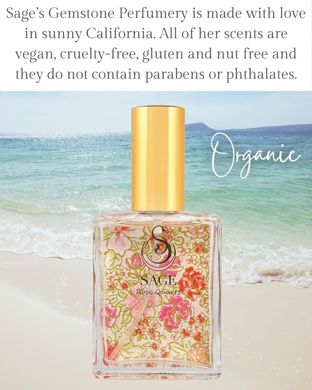 The Sage Lifestyle Rose Quartz Luxury Spray, Rose, Honeysuckle, Sandalwood, Grapefruit, Jasmine, Perfume for Women, Long Lasting, Clean Fragrance, Soft, Floral, Parfum, Artisan, 2 oz, Travel Perfume