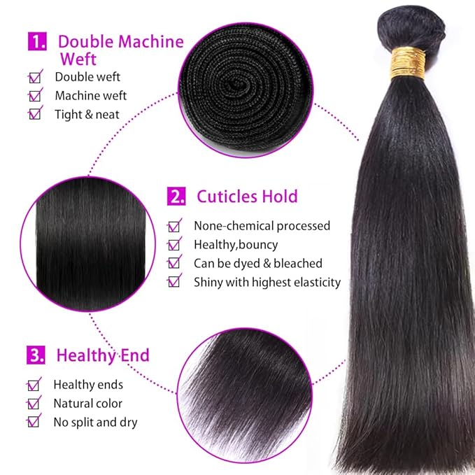 Straight Bundles Human Hair 12A Grade 100% Unprocessed Brazilian Virgin Human Hair Bundles 18 20 22 inch 3 Bundle Natural Black Color