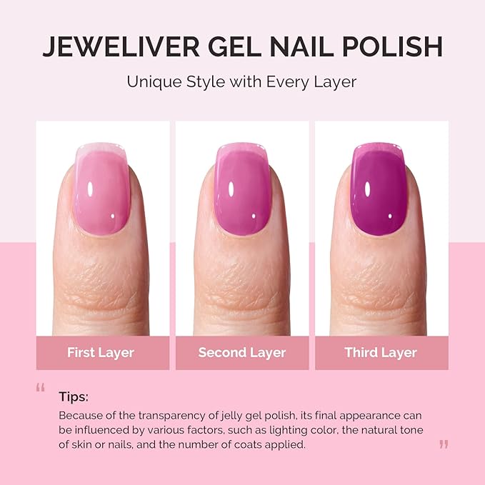 MelodySusie Jelly Purple Gel Polish, 0.5Fl.oz Jeweliver Jelly Gel Nail Polish Translucent Purple Deep Color Sheer Nails Soak Off UV LED Light Cure Gift for Women Nail Art Manicure JIG28
