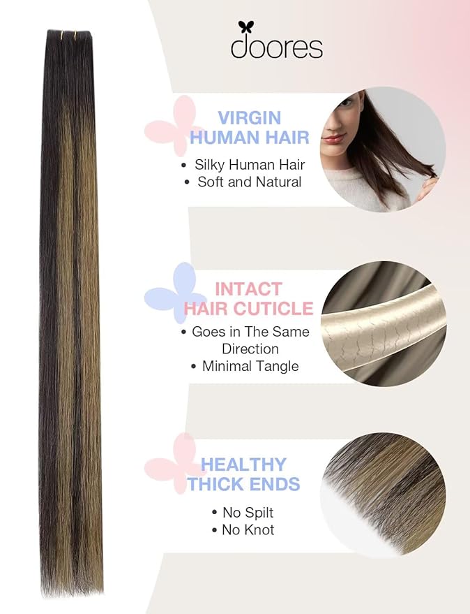 DOORES Injection Tape in Hair Extensions Human Hair Invisi Edge, Dark Brown to Chestnut Brown 10pcs Injection Tape-ins 25g 20 Inch, Human Injected Tape in Extensions Seamless