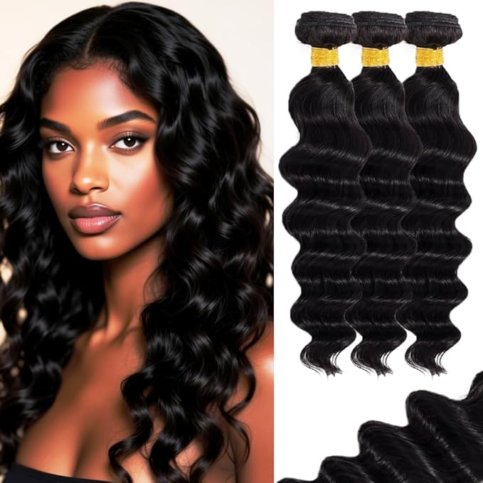Human Hair Bundles Loose Wave Bundles Human Hair 12 14 16 inch Loose Deep Wave Bundle Natural Black Color 150g
