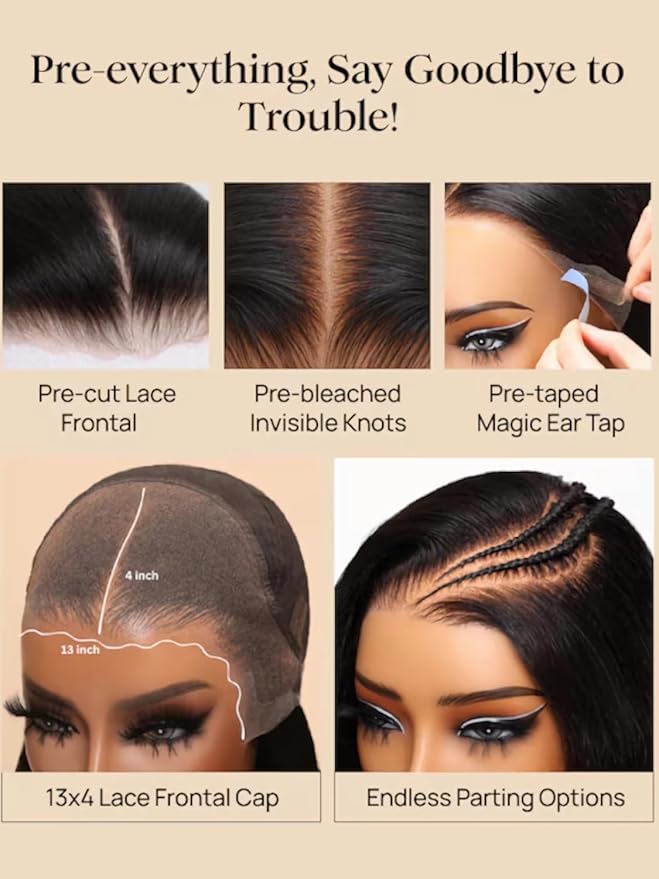Julia Hair 12 Inch Chestnut Brown Ombre Yaki Straight Bob Wig Glueless Pre Cut 13X4 HD Lace Front Wig Human Hair with Dark Roots Pre Bleached Pre-Plucked with Ear Tape Ready to Go Short Yaki Wig