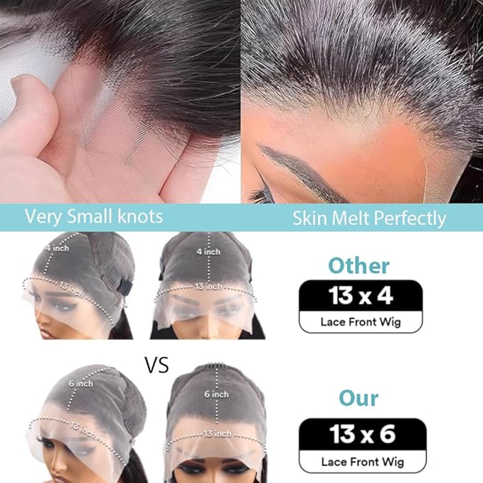 24Inch Body Wave Lace Front Wigs Human Hair 220% Density 13x6 HD Lace Frontal Wigs for Women with Baby Hair Natural Hairline