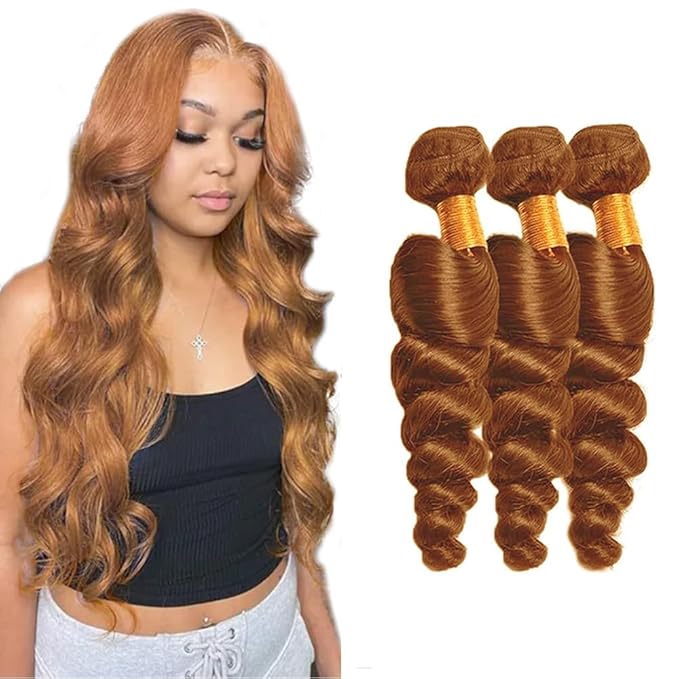 26 28 30 Inch Color 30 Bundles Human Hair Light Brown Loose Wave Bundles Brazilian Brown Bundles Virgin Hair 3 Bundles Hair Extensions 150g