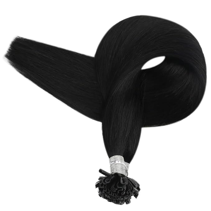 Full Shine Utip Human Hair Extensions 20 Inch 50 Grams Color 1 Jet Black Keratin Tip Hair Extensions Real Human Hair Long Extensions for Women add Length