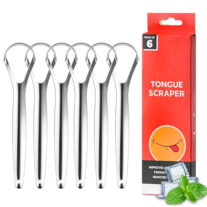VIWIK 6 Pack Tongue Scraper for Adults Bad Breath Treatment for Adults 100% Stainless Steel Reduce Bad Breath Tongue Scrubber Easy to Use Tongue Cleaner for Oral Care & Hygiene